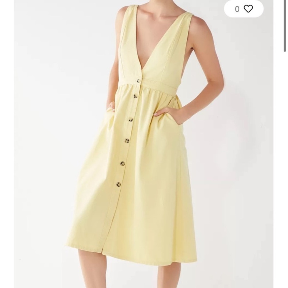 Urban Outfitters Yellow Danny Plunging Button Down Denim Midi Dress